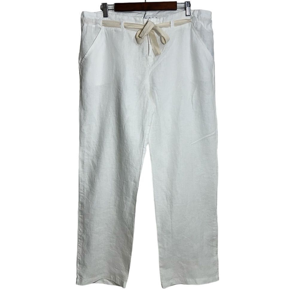 Johnny Was White Linen Drawstring Pants Size XL